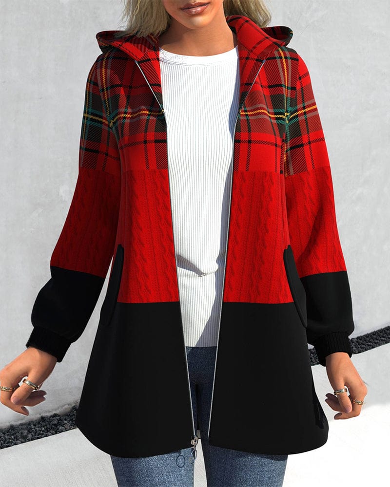 Veste D'hiver Pour Femme à Carreaux avec Capuchon Doux - PanierRoyale