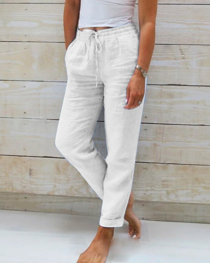 Pantalon Femme Lin Clair Élégant pour Été