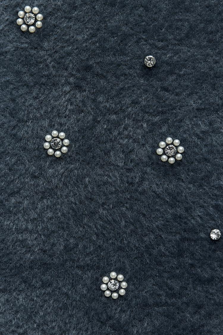 Robe Courte Femme Perlée avec Ourlet Fleuré