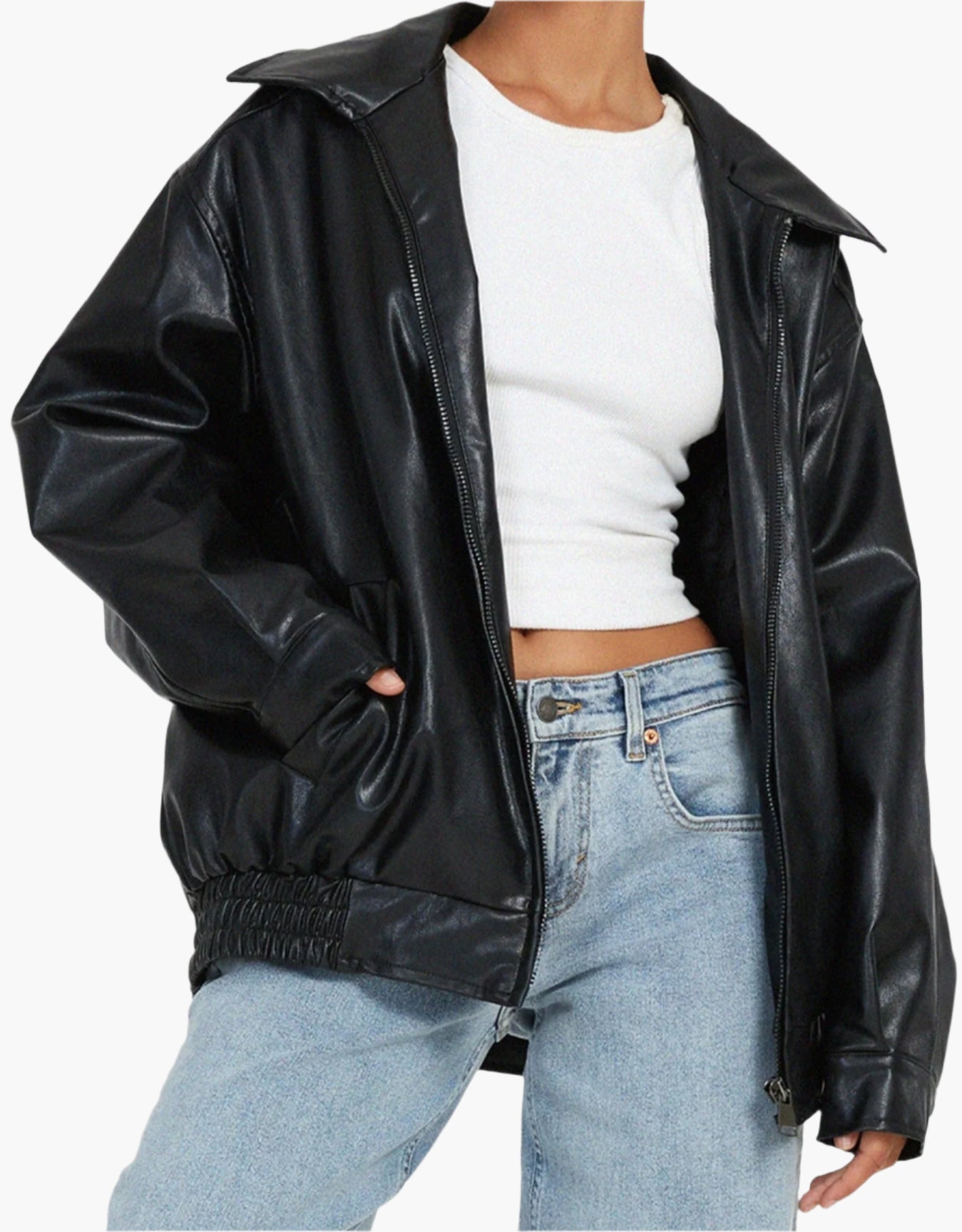 Veste Cuir Féminine À Manches Longues Oversize Automne