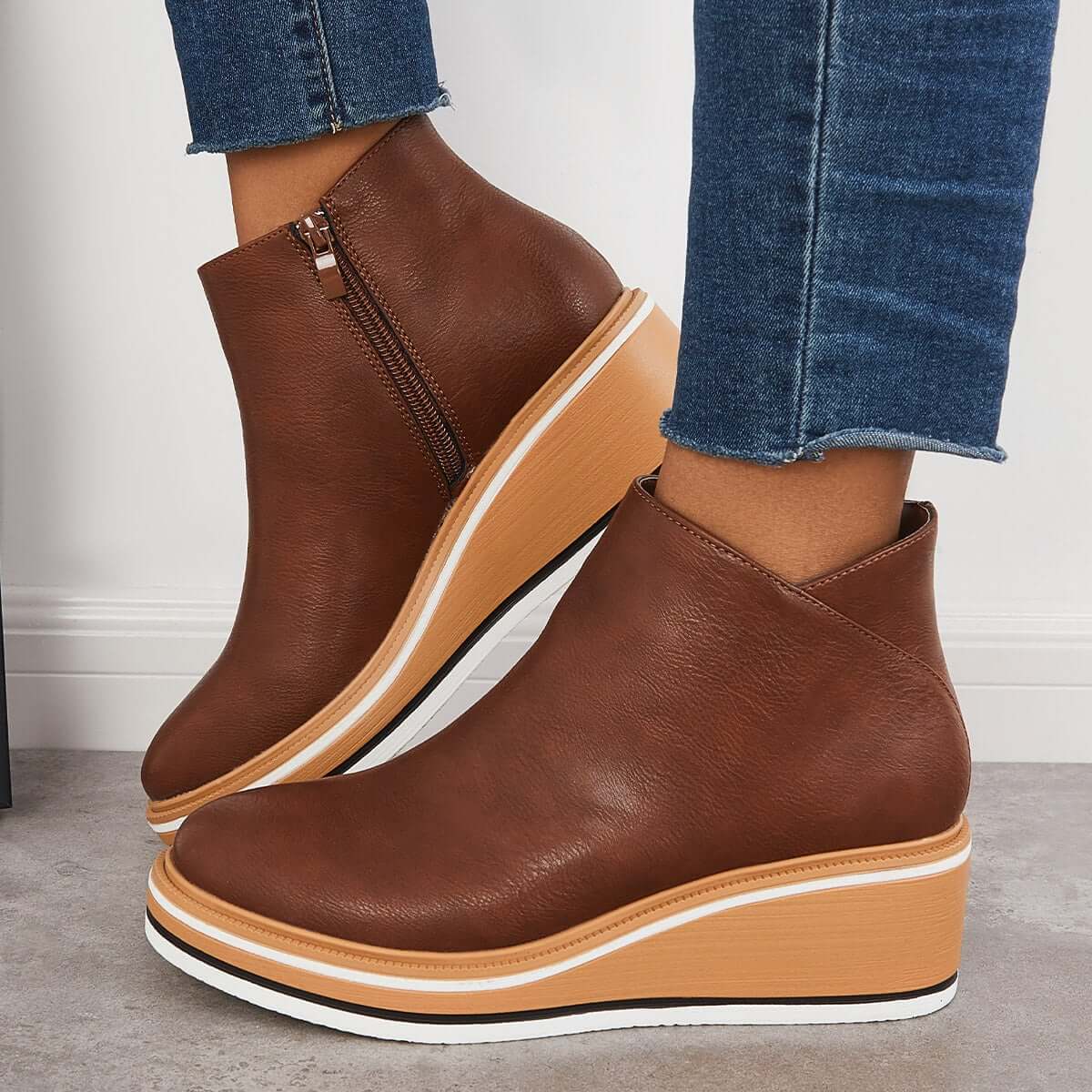 Bottines Femme Confortables - Chaussures à Talon Bas avec Fermeture Éclair et Semelle Résistante