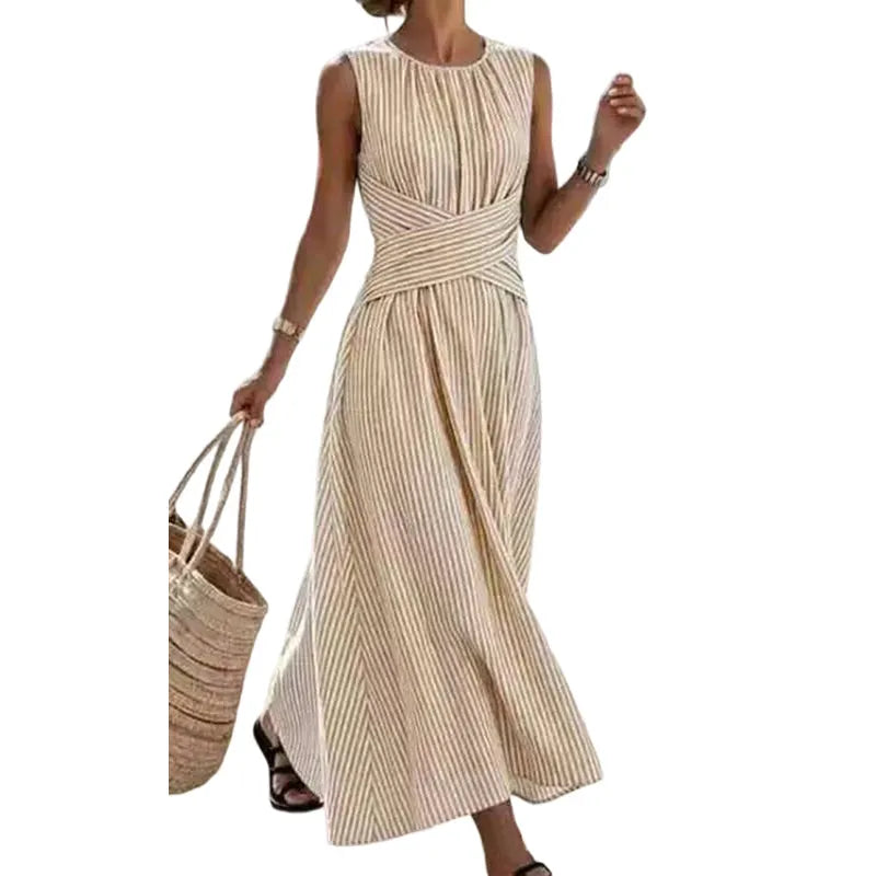 Robe maxi Femme Sans Manches Taille Croisée Coupe Fluide