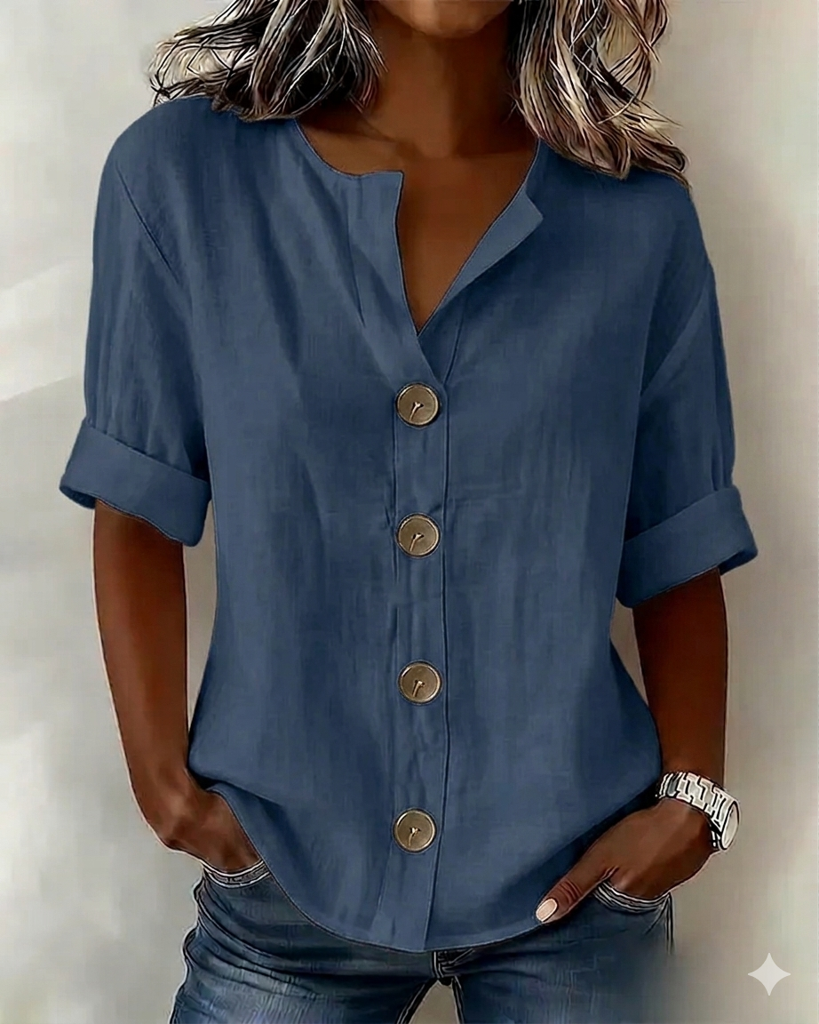 Blouse Femme Coton Manches Courtes Ample Boutonnée