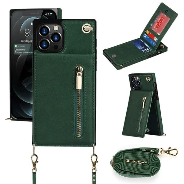 Housse pour iPhone Femme en Cuir avec Porte-cartes Zippé