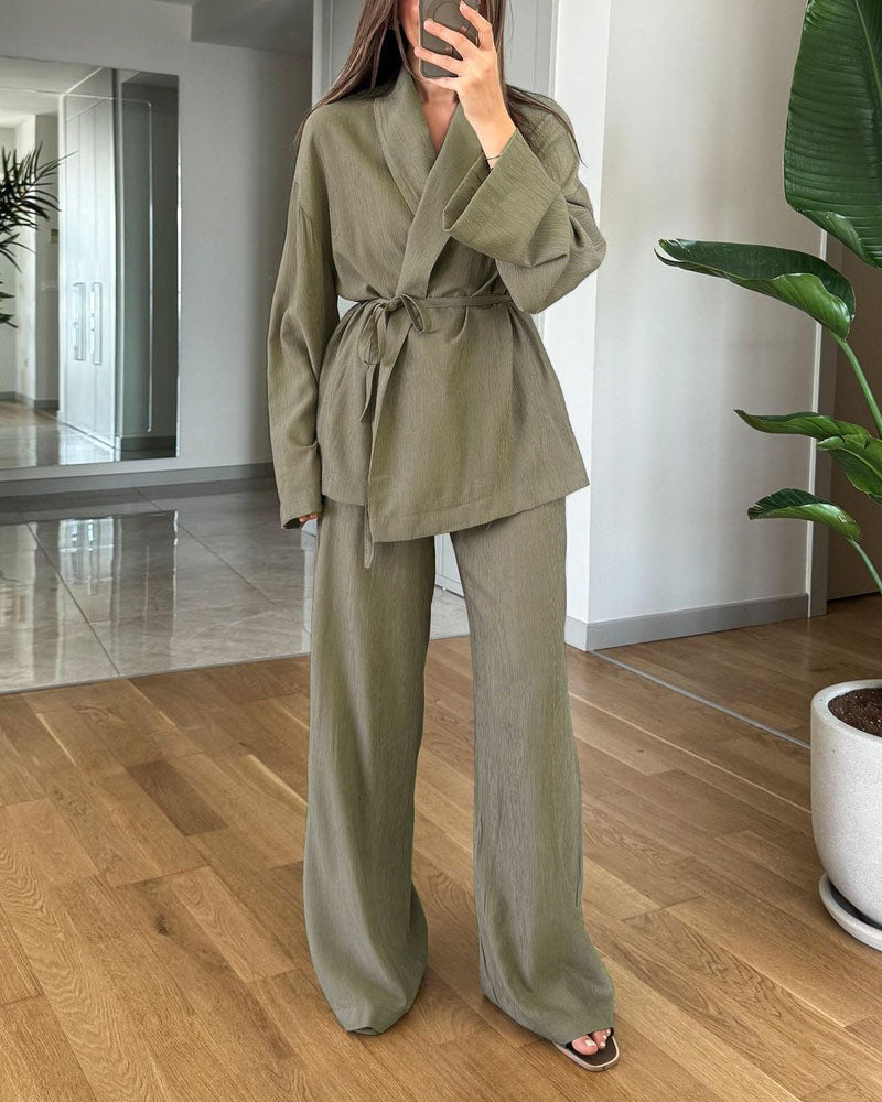 Costume Femme Élégant Manches Longues et Pantalon Taille Comfy