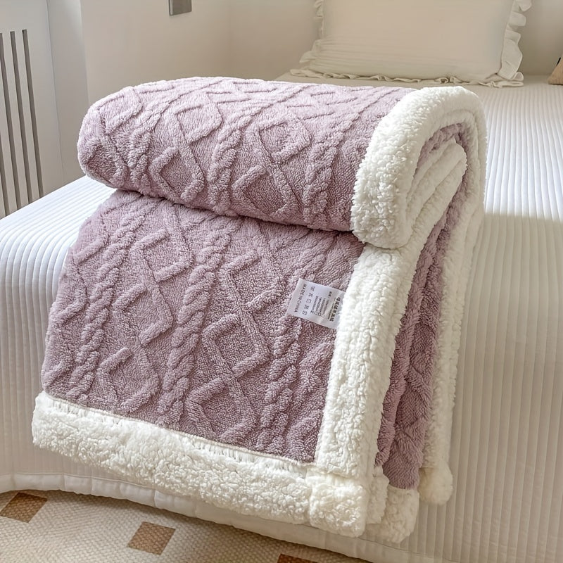 Plaid Polaire Gris Clair avec Bordure Sherpa Blanc