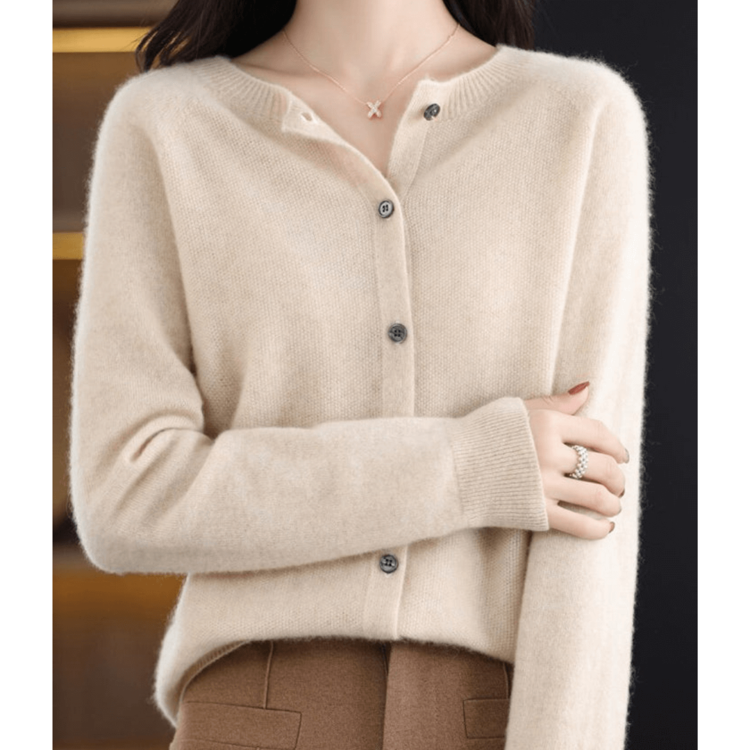 Cardigan Femme Cachemire Doux Col Rond Boutonné