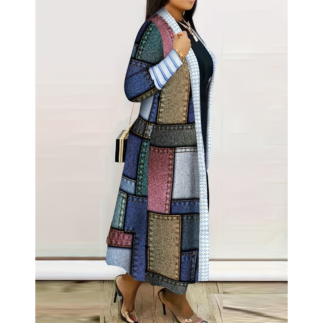 Cardigan femme long chaud imprimé hiver