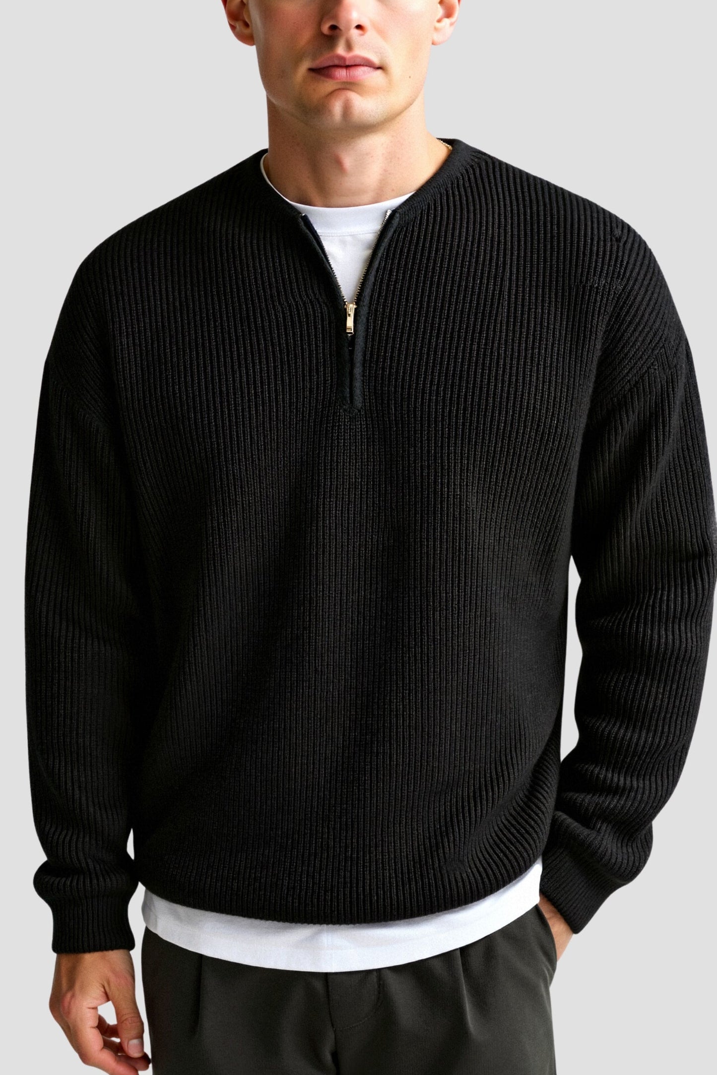 Pullover en maille classique avec fermeture éclair, confortable et élégant