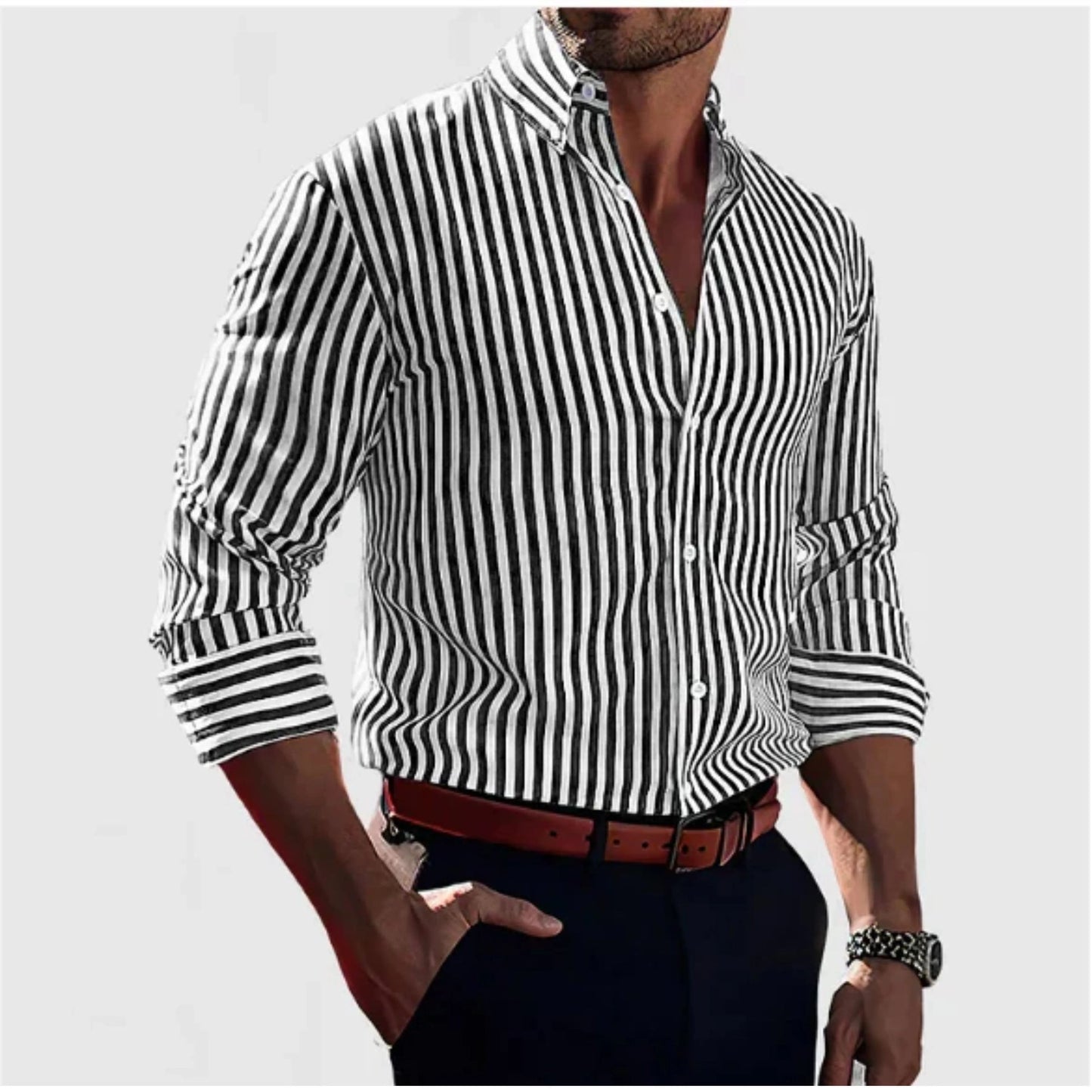 Chemise à Rayures Élégante Manches Longues