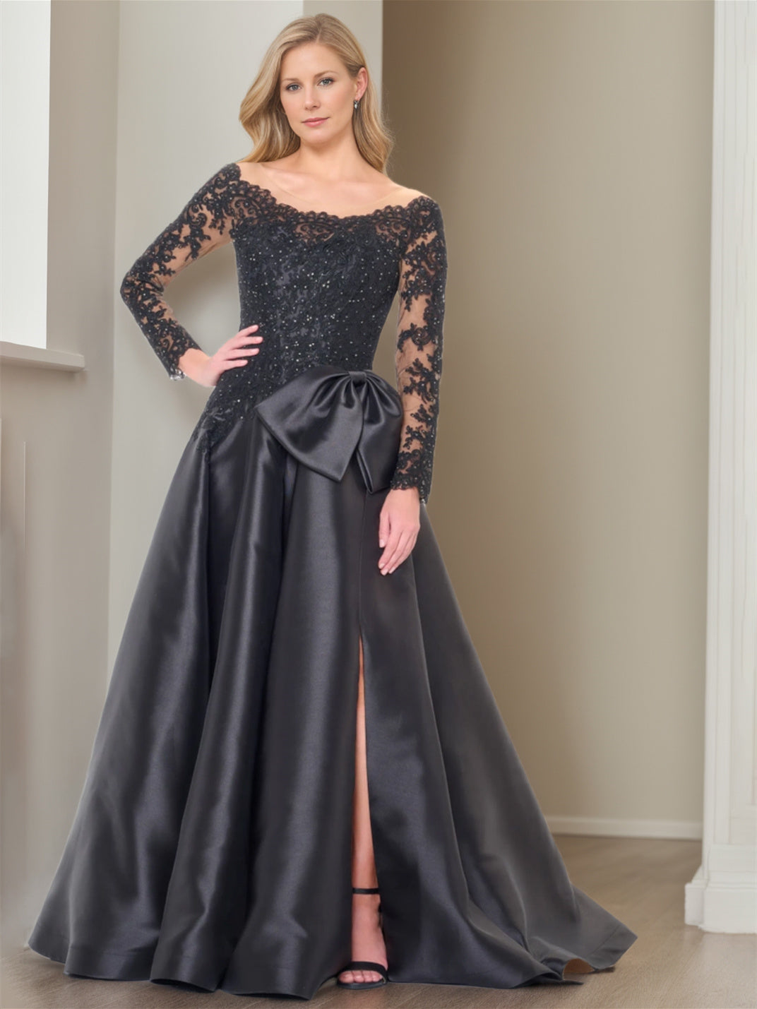 Robe Soirée Longue Noire Femme Élégante avec Fente Arrière - PanierRoyale