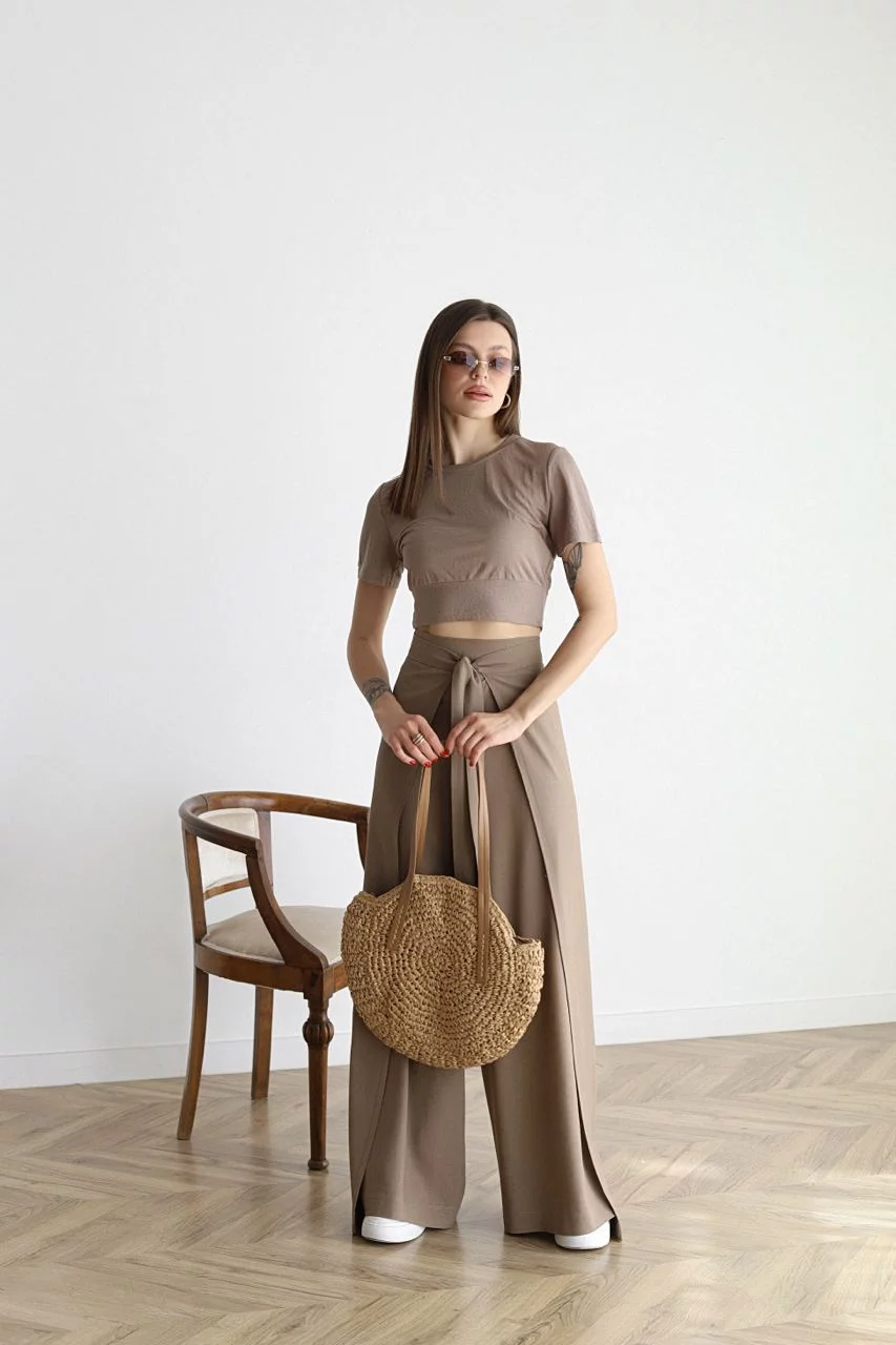 Pantalon Femme Taille Haute élastique avec Ceinture Réglable