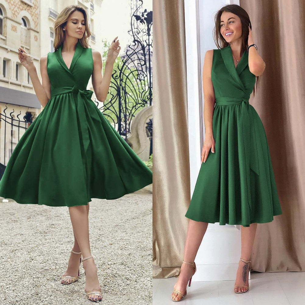 Robe Été Courte sans Manches avec Ceinture Réglable