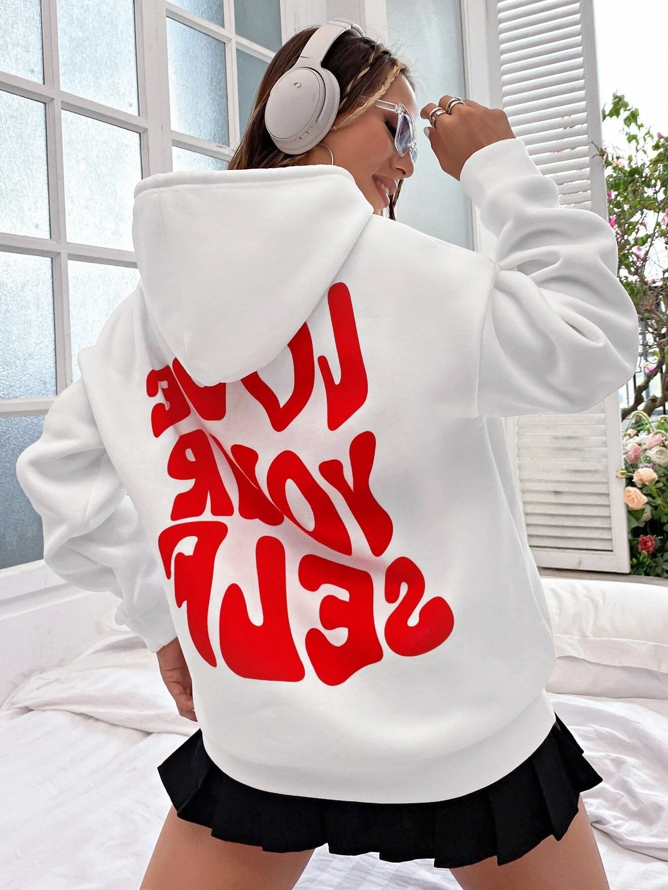 Sweat à Capuche Femme Noir - Sweat Oversize avec Imprimé Dos Aime-toi toi-même