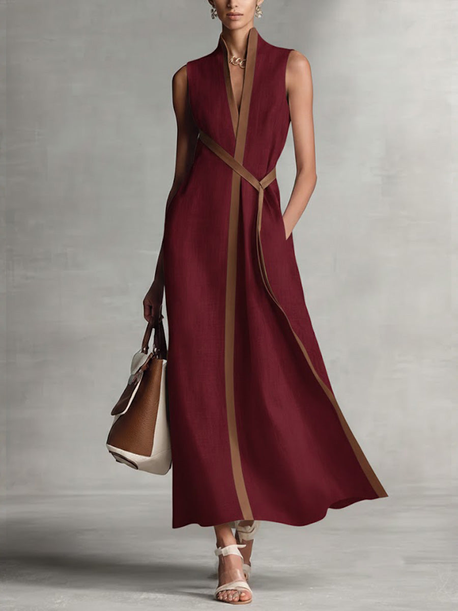 Robe Longue Femme Fluide Sans Manches Coupe Minimaliste
