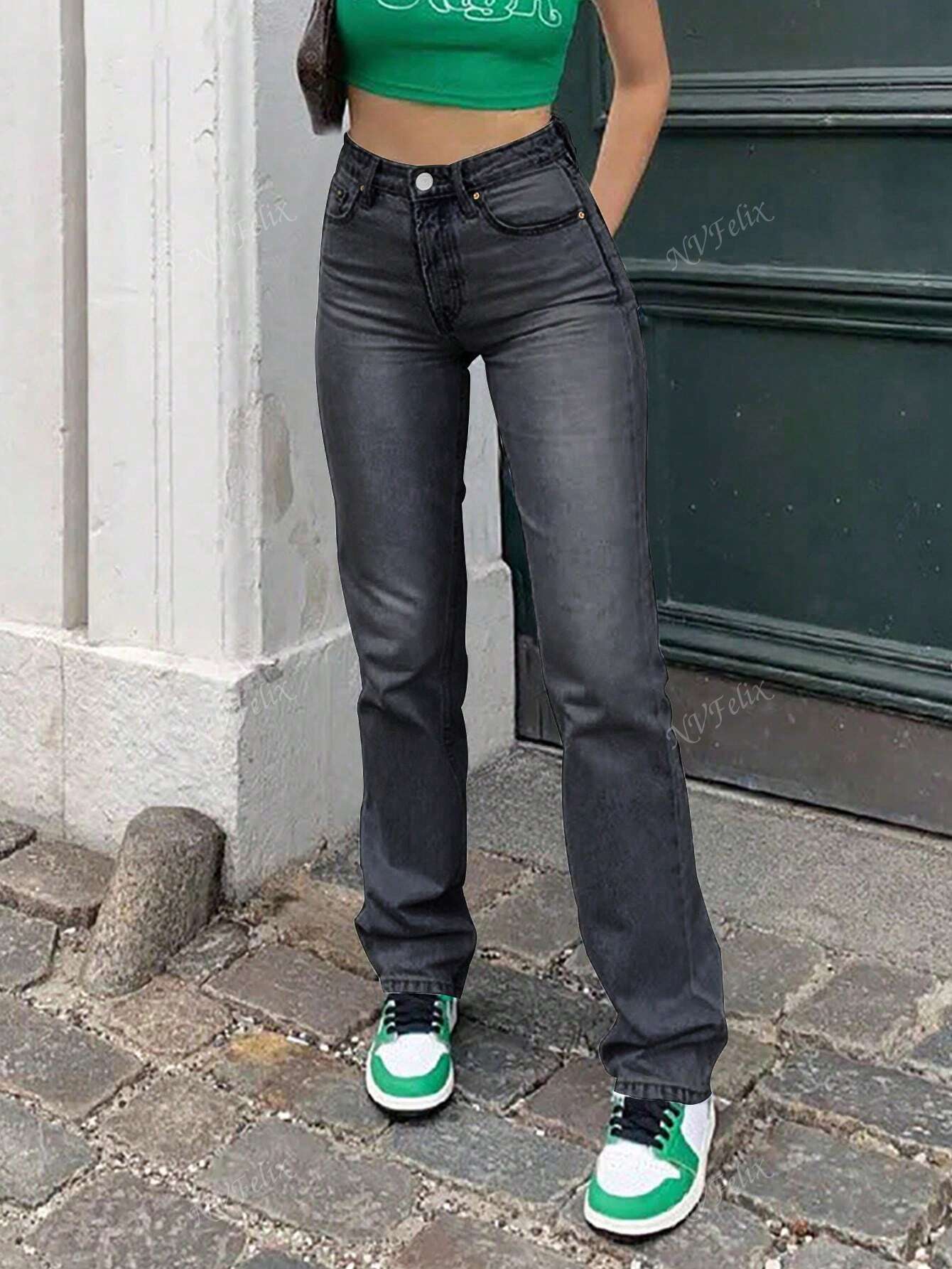 Jean Taille Haute Droite Classique et Confortable