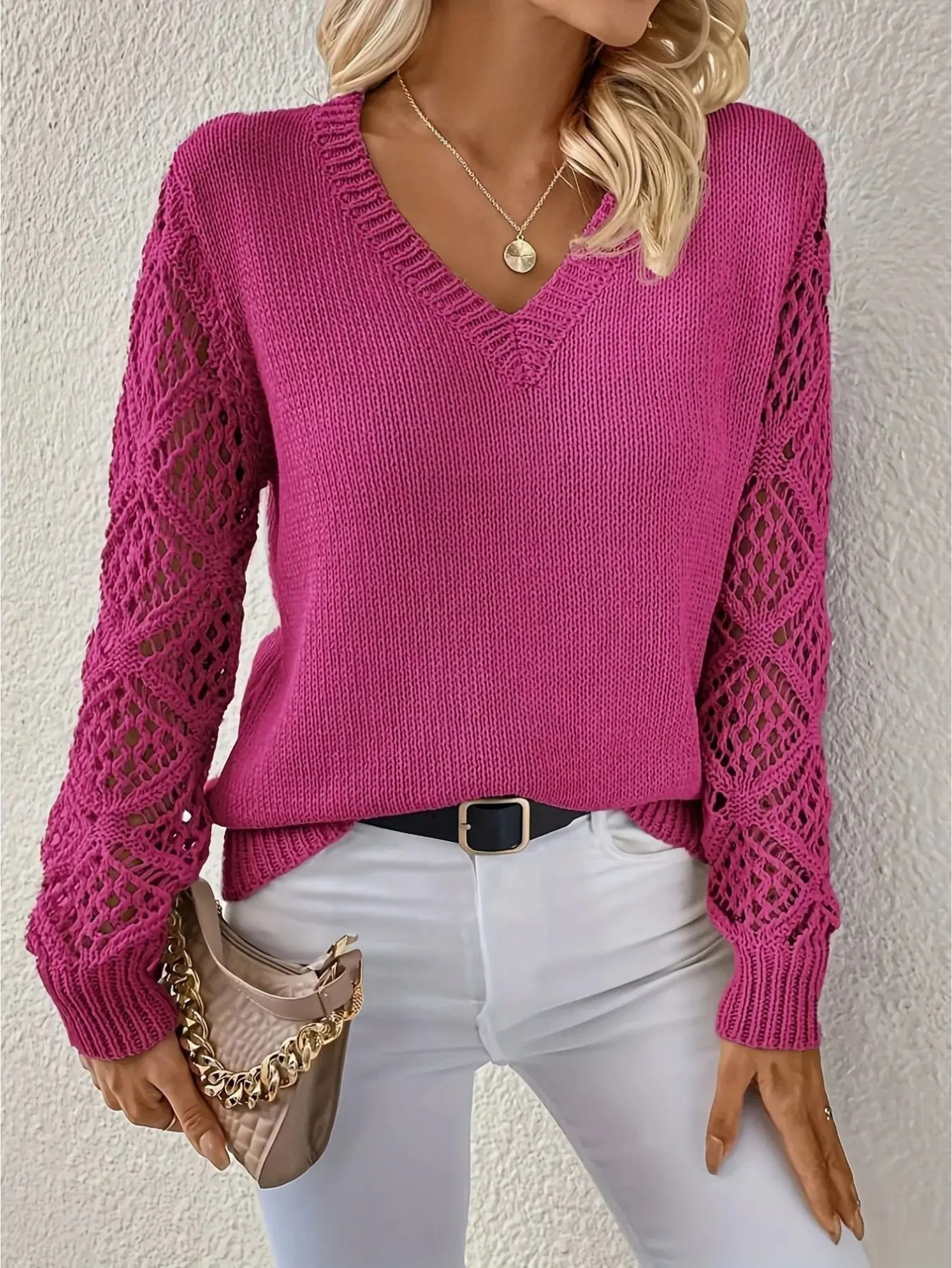 Pull Femme Léger Dentelle Col V Élégant