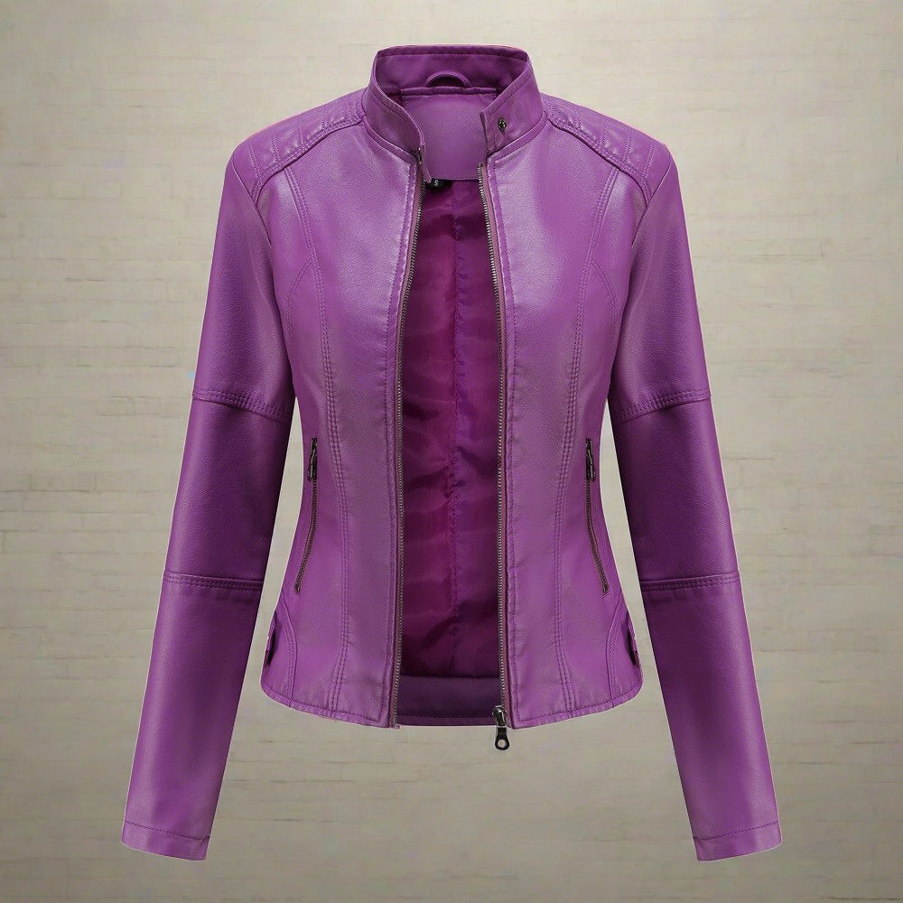 Veste en Cuir Femme Élégante avec Poches Zippées