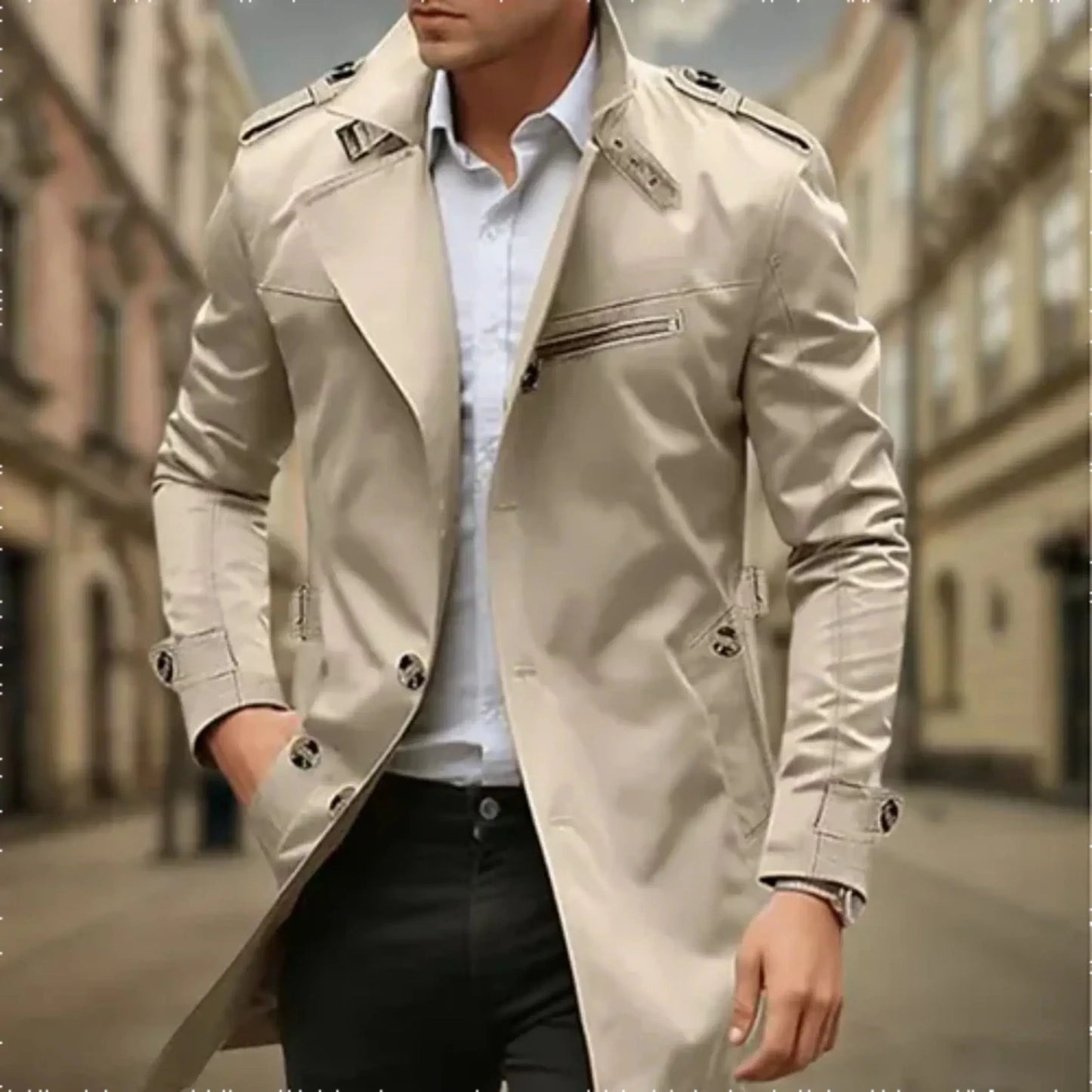 Manteau Homme Imperméable - Trench Coat Classique à Double Fermeture