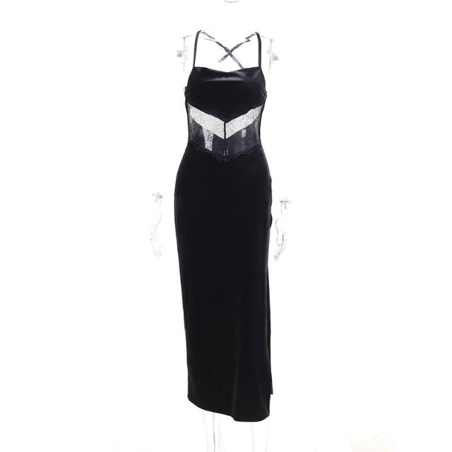 VeraElegance™ – Robe Longue Femme Dos Nu en Velours et Dentelle Élégante-4