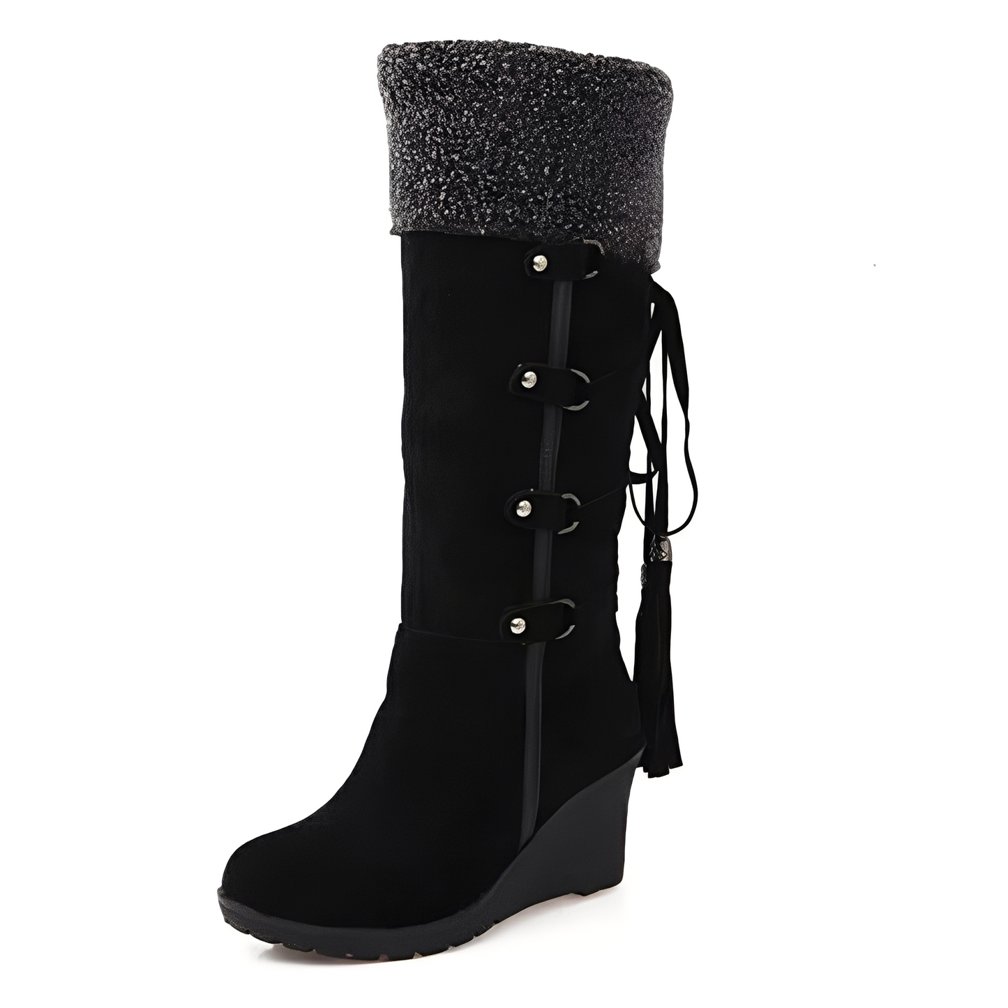 Bottes Hauts Talons en Daim Chaudes et Élégantes pour Femme
