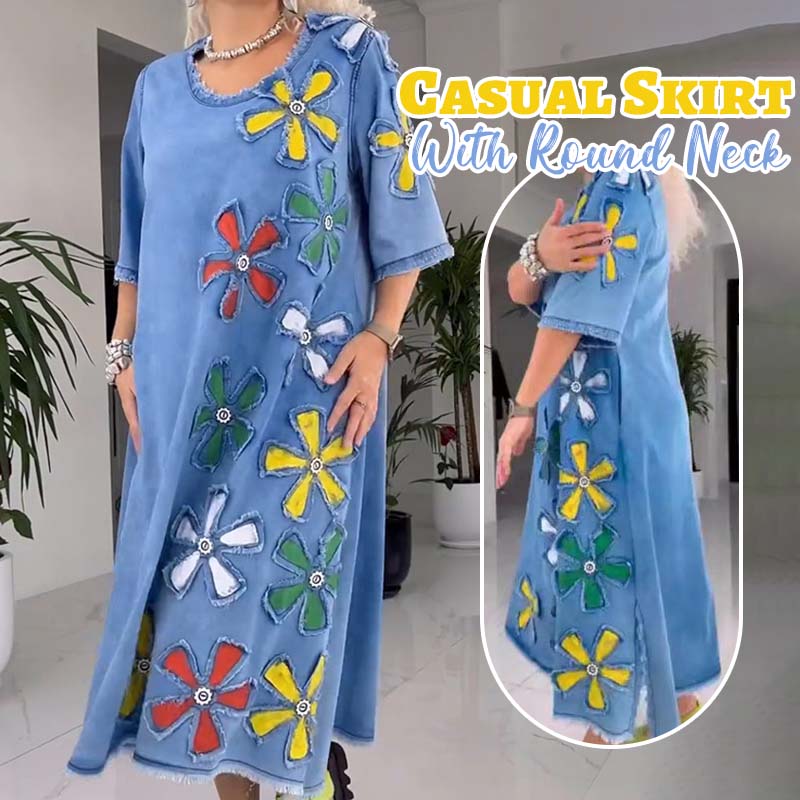Robe Femme Coupe Ample Col Rond Décontractée Imprimé Floral