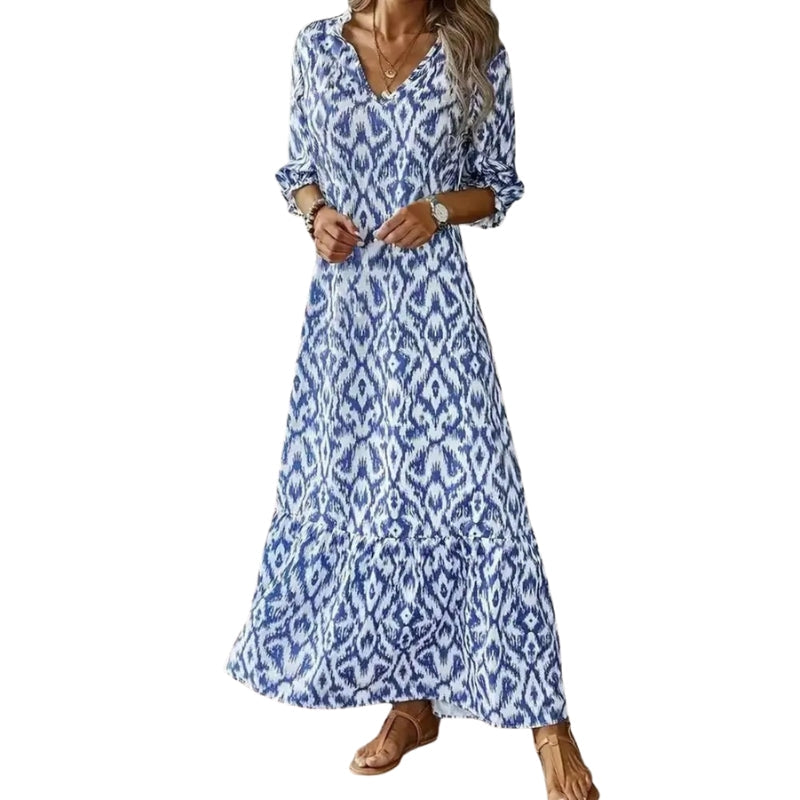 Robe Longue Florale Col en V Élégante - PanierRoyale