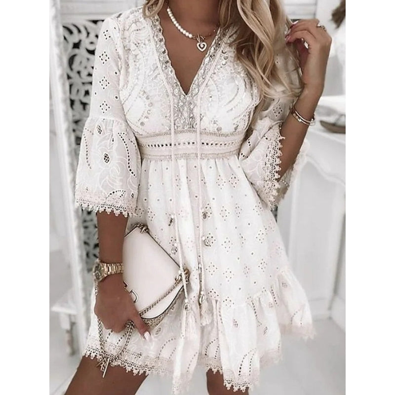 Robe Décontractée Col V Élégante pour Femme