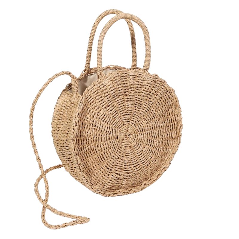 Sac à Main Tressé avec Bretelle Réglable et Poignée en Cuir - PanierRoyale