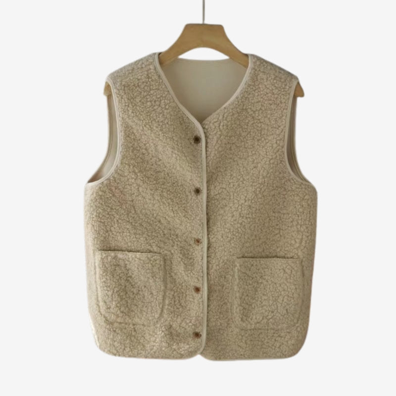 Gilet femme chic avec poches et boutons en cuir