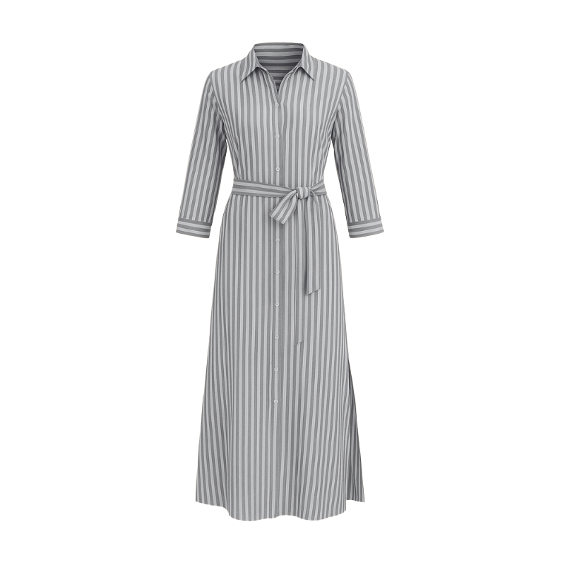 Robe Classique à Manches Longues Rayures Élégantes