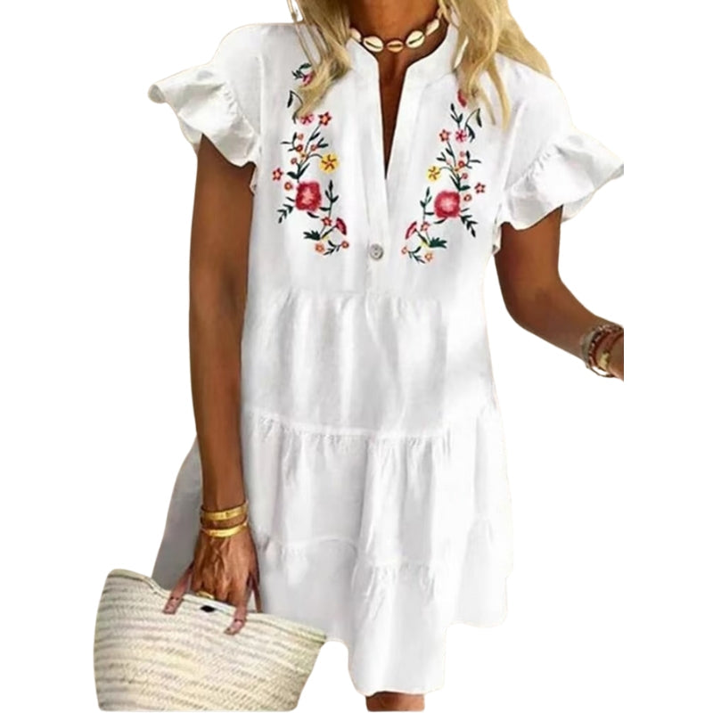 Robe Été Florale Décolleté en V avec Boutons - PanierRoyale