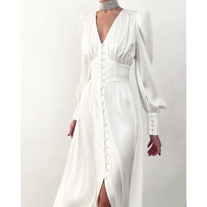 Robe de soirée élégante manches longues décolleté profond