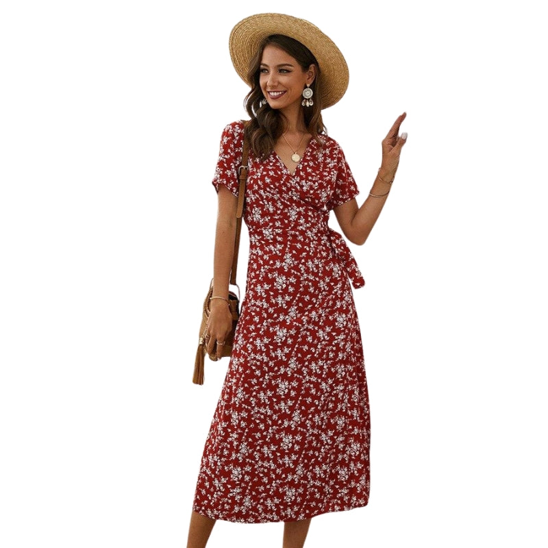Robe Longue Fleurs Été Col en V - PanierRoyale