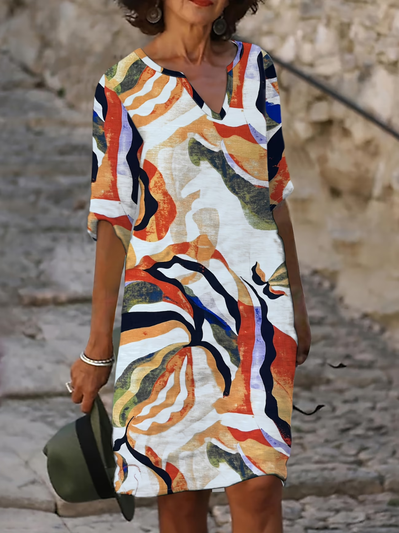 Robe dété Femme Imprimé Abstrait Col V Décontracté