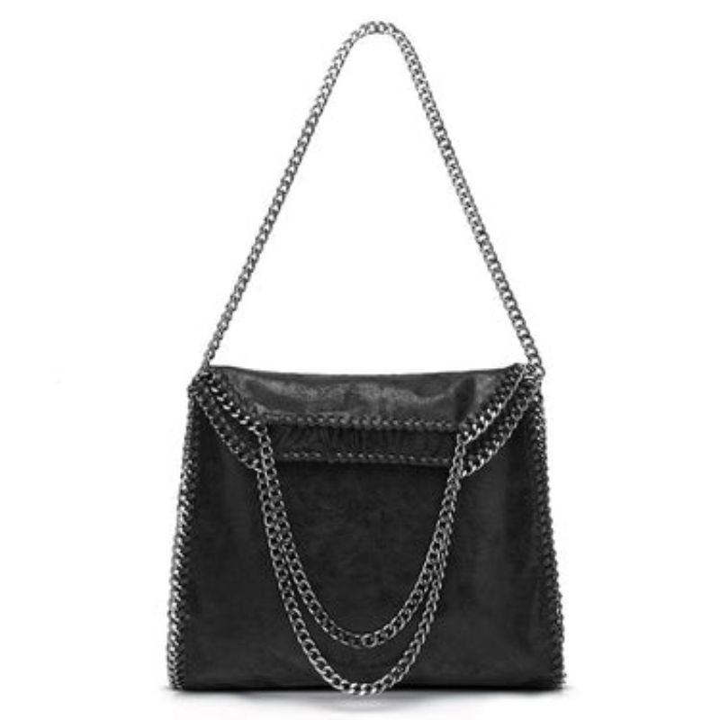 Sac à Main Petit Cuir Noir avec Chaîne Or - PanierRoyale