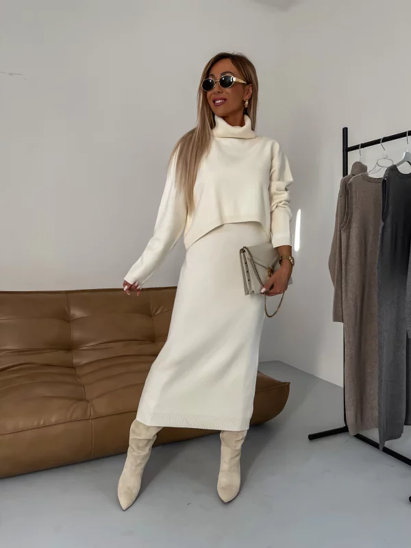 Robe Pull Femme Col Rond Manches Courtes Gris Clair Hiver