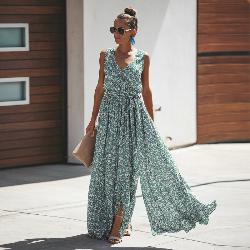 Robe Été sans Manches imprimée Fleurs et Fente