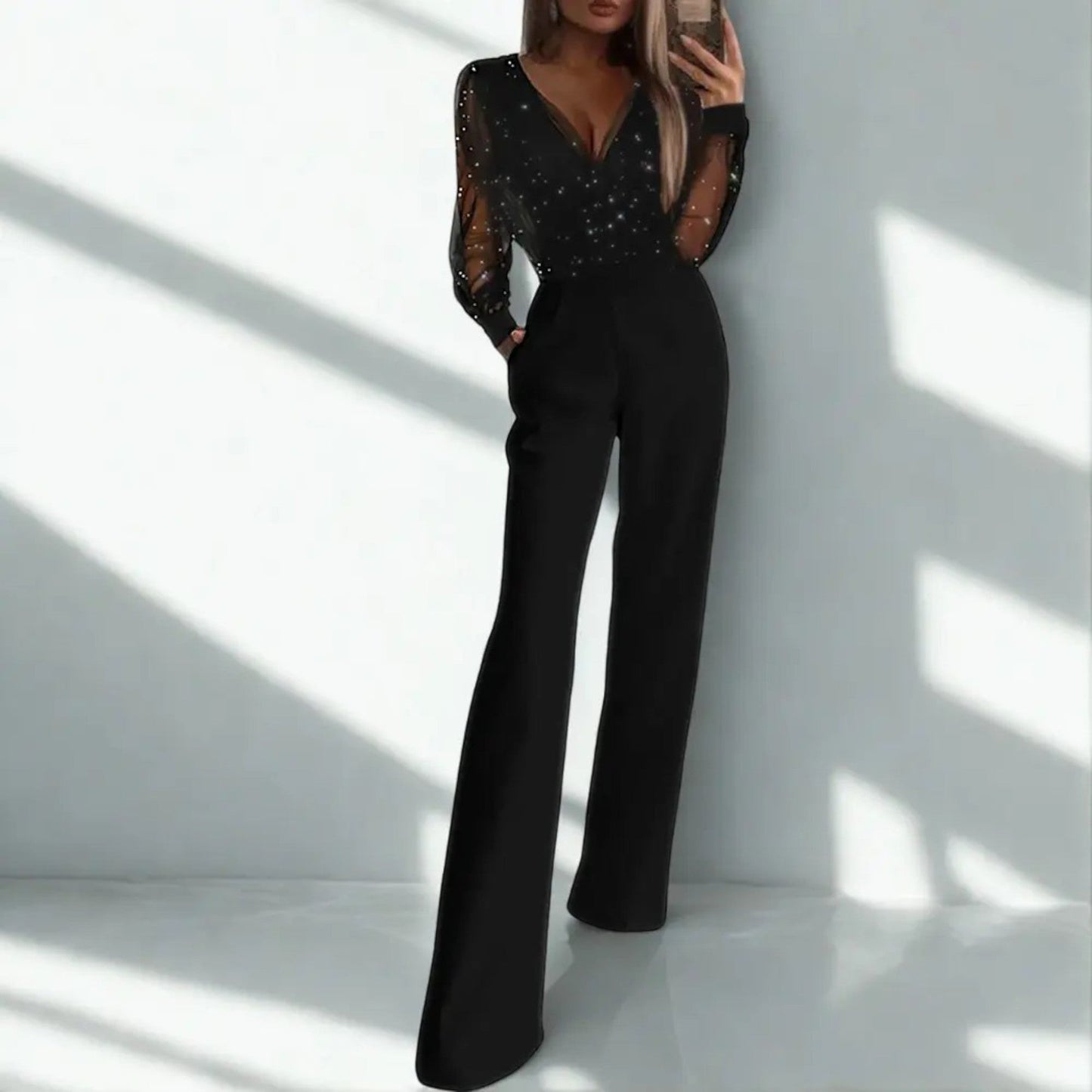 Robe Élégante Femme Manches Longues Col En V - PanierRoyale