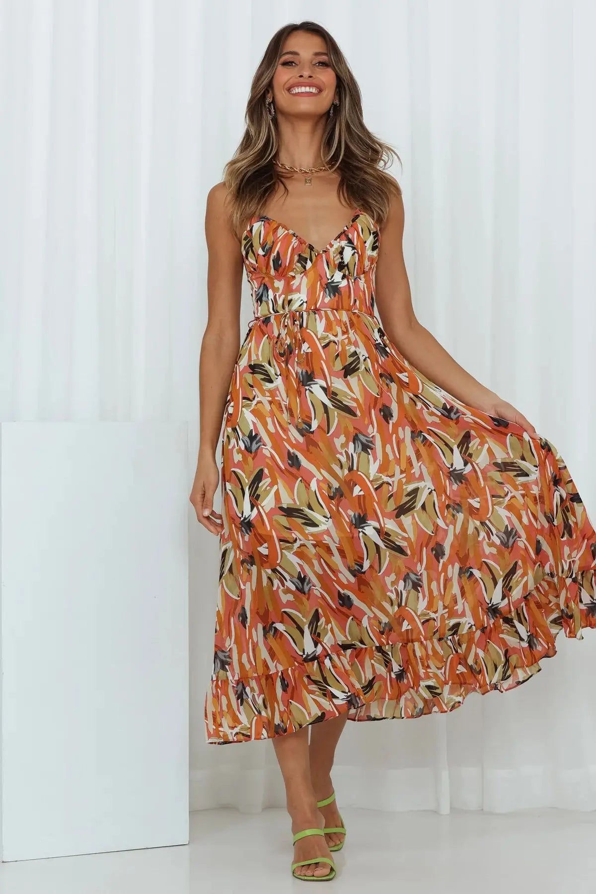Robe Longue Femme Élégante à Imprimé Floral Doux et Confortable