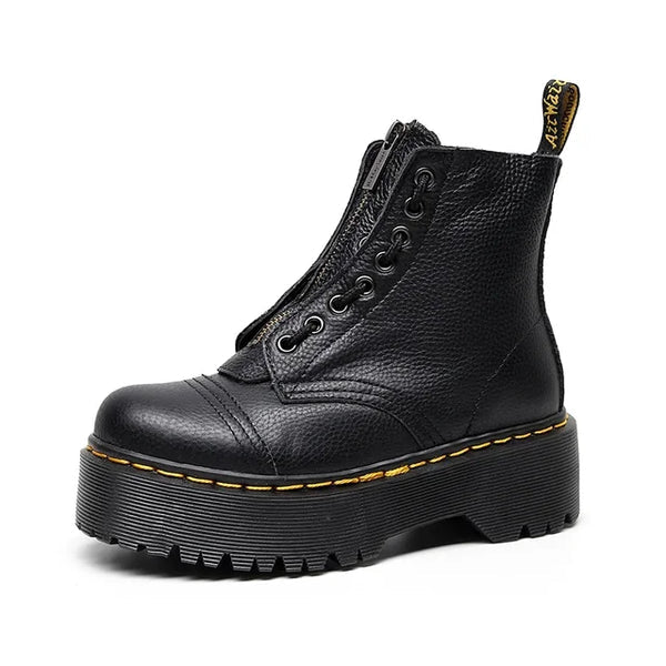 Bottine Cuir Noir Haut Talon Éclair Fermeture Rapide - PanierRoyale
