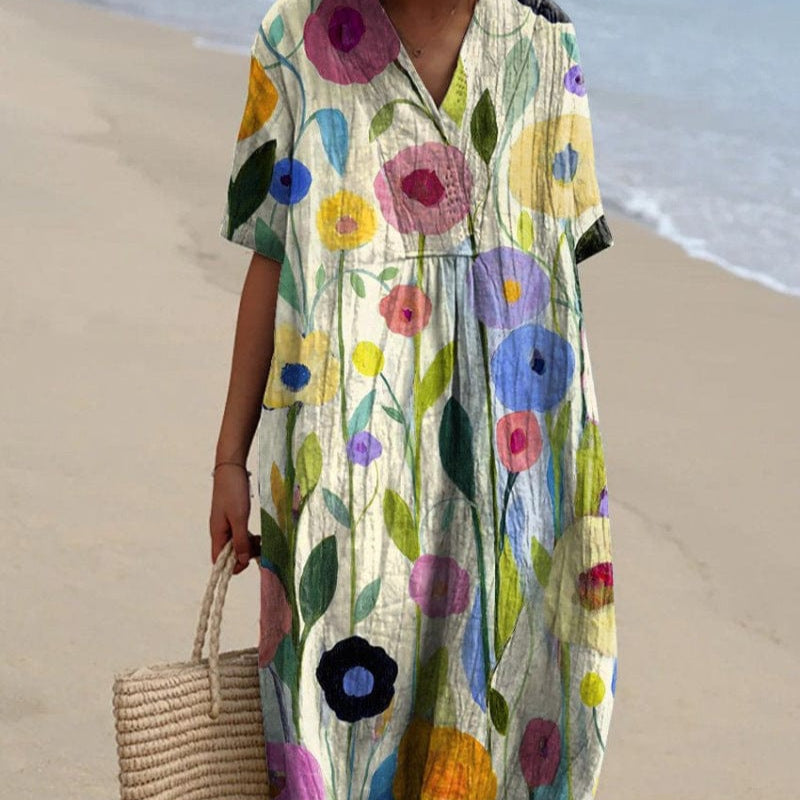 Robe Été Légère en Lin Floral pour Femme