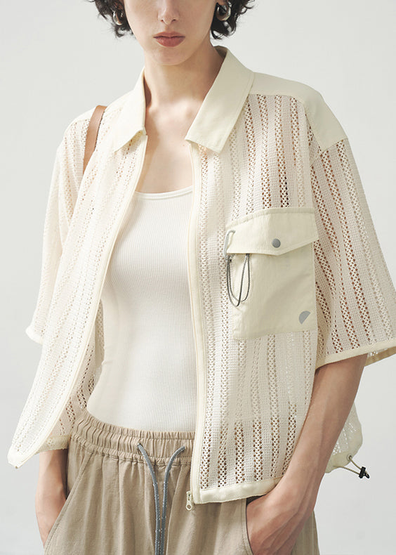 Chic Beige Duffle Coat avec manches courtes - EasyApparels