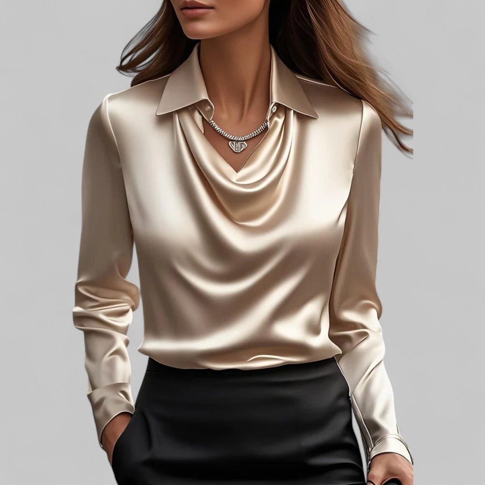 Blouse Femme Satin Décolleté Cascade Élégante