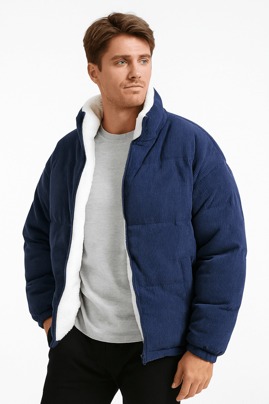 Veste Cuir Homme Hiver - Blouson Cuir Doublé Chauffant avec Éclair et Col Rond