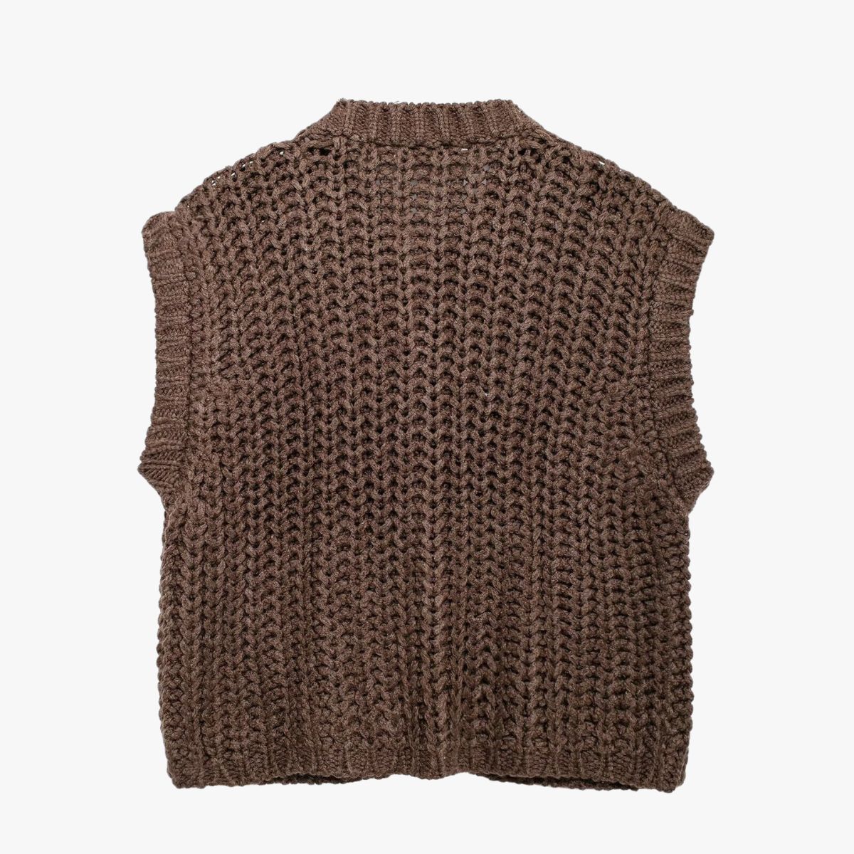 Gilet Tricoté Sans Manches avec Boutons Dorés