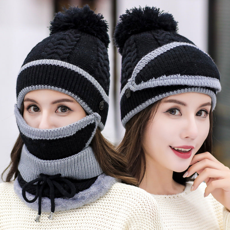 Chapeau Écharpe Femmes Hiver Doux avec Masque Réglable
