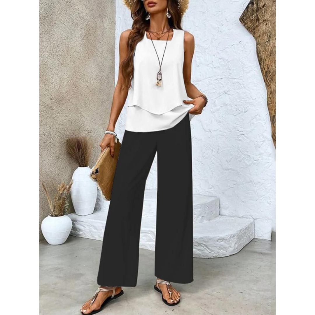 Ensemble Femme Décontracté Sans Manches avec Top et Pantalon Large