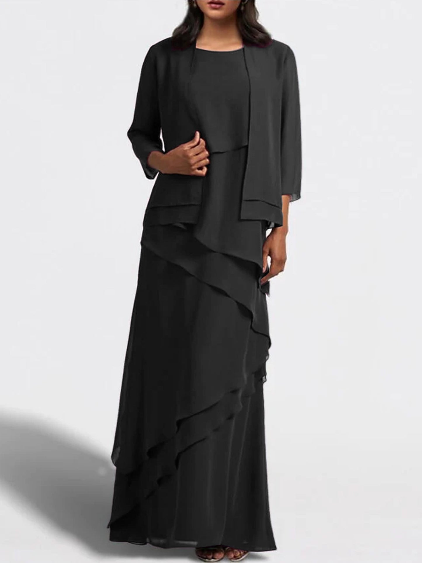 Robe de Soirée Longue pour Femme, Manches Longues Élégantes - PanierRoyale