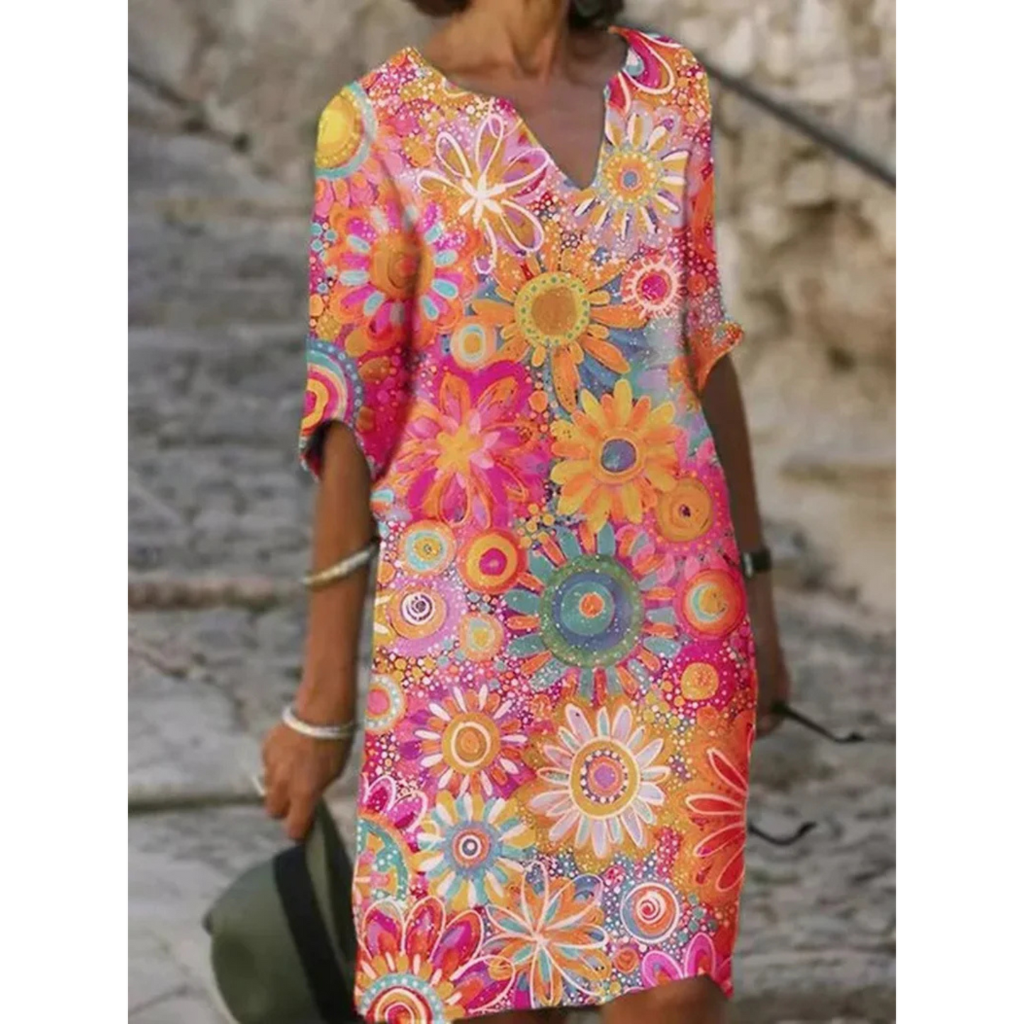 Robe Femme Longue Fleuri Col V Élégante